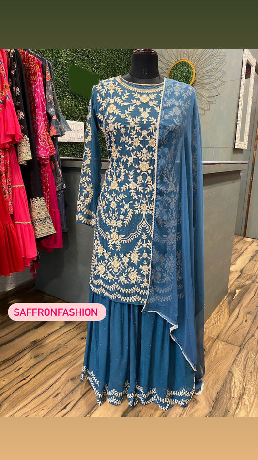 Lucknowi gorgette kurta dress - Saffronfashionindia