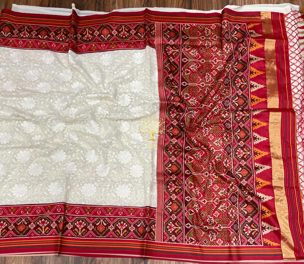 Chikankari patola gorgette saree - Saffronfashionindia