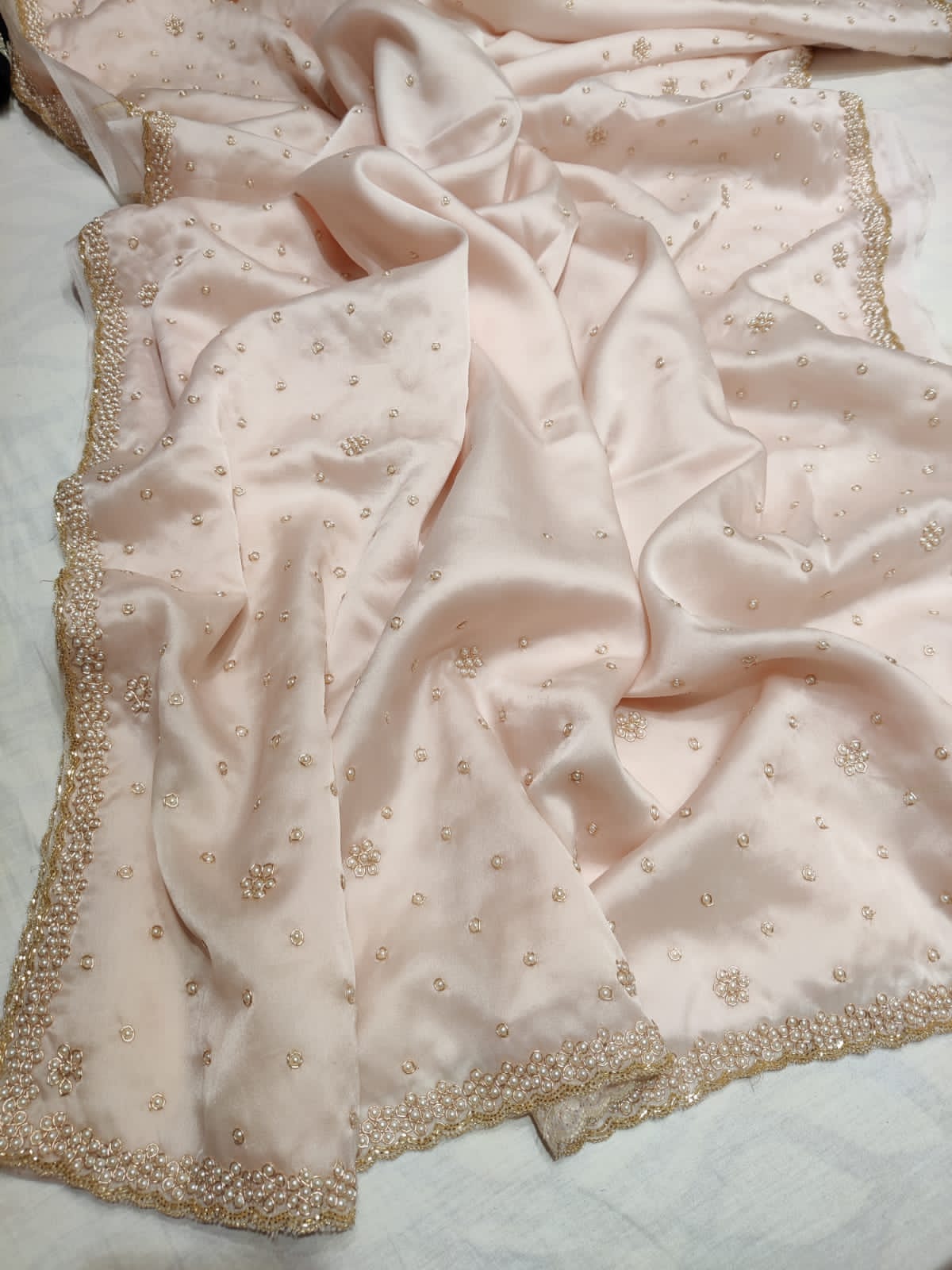 Pearl organza partywear saree - Saffronfashionindia