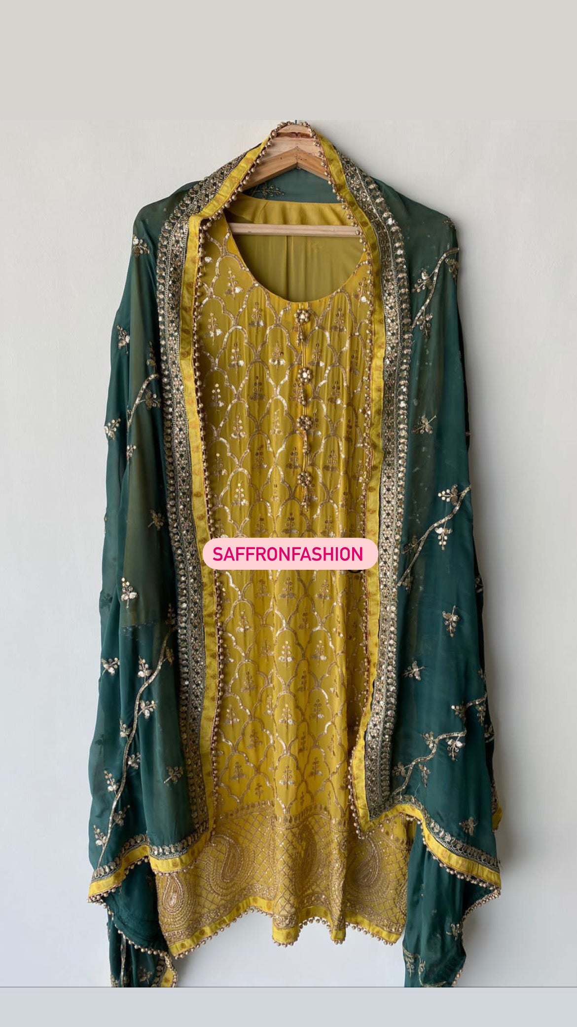 Yellow gorgette kurta dress - Saffronfashionindia