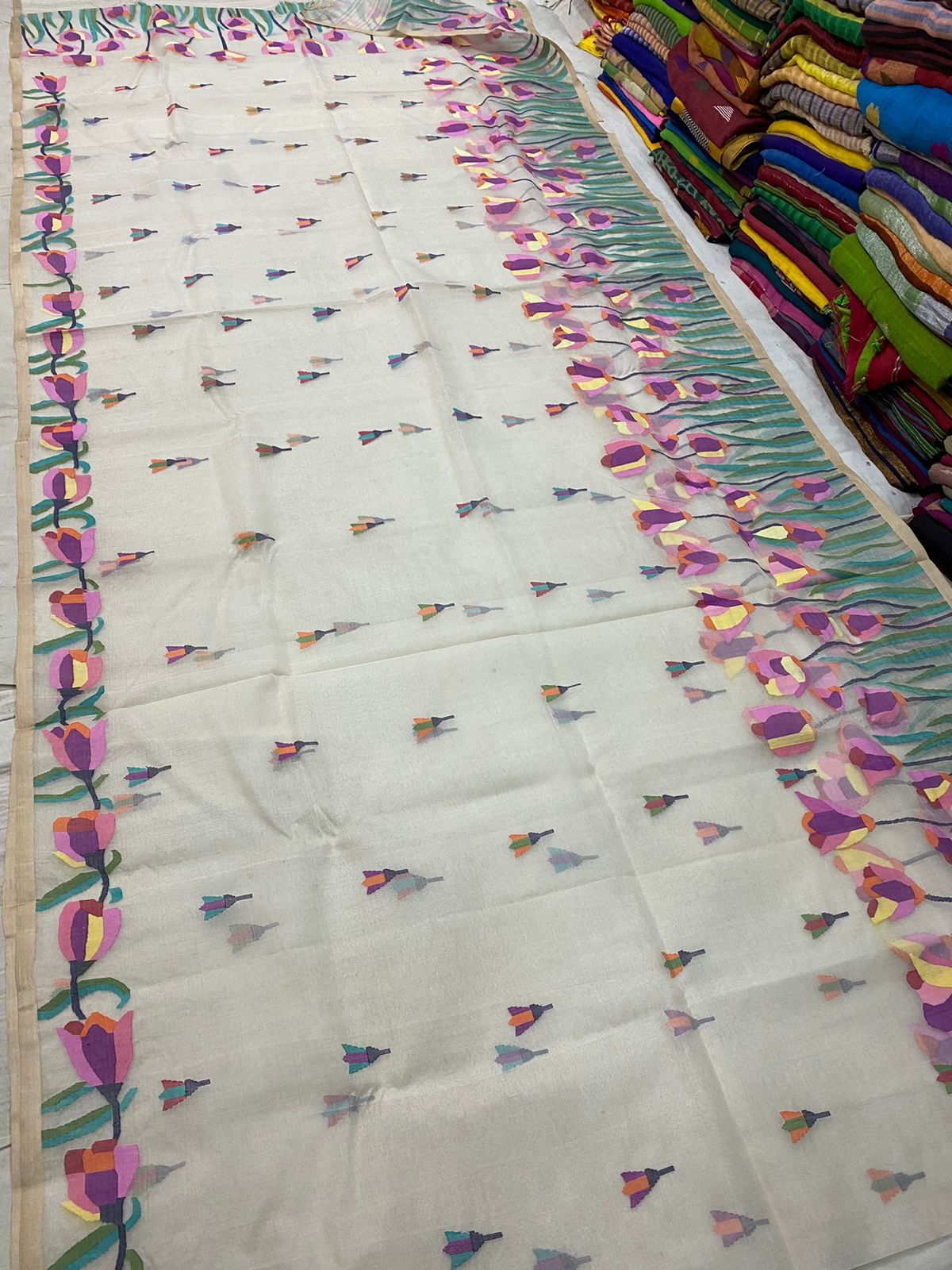 Miravah muslin jamdani saree - Saffronfashionindia