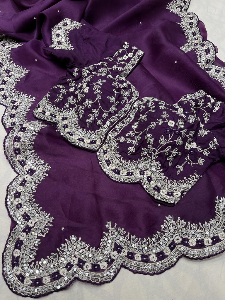 Kanha sequins zardosi organza saree - Saffronfashionindia