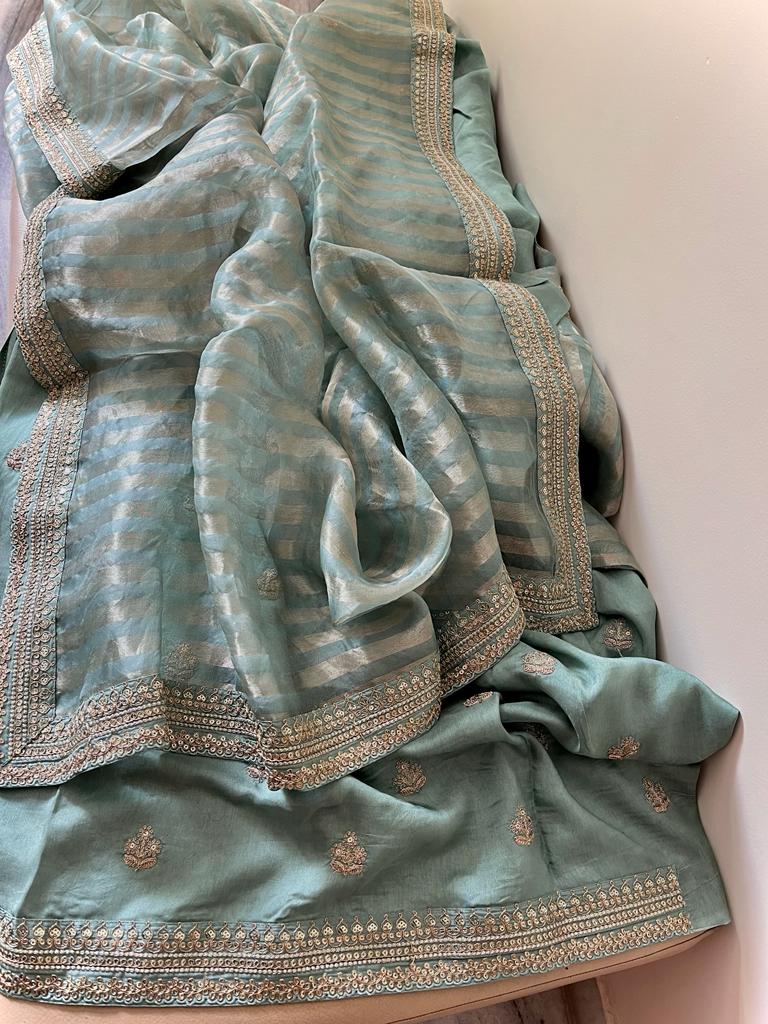 Neshina striped weaving organza saree - Saffronfashionindia