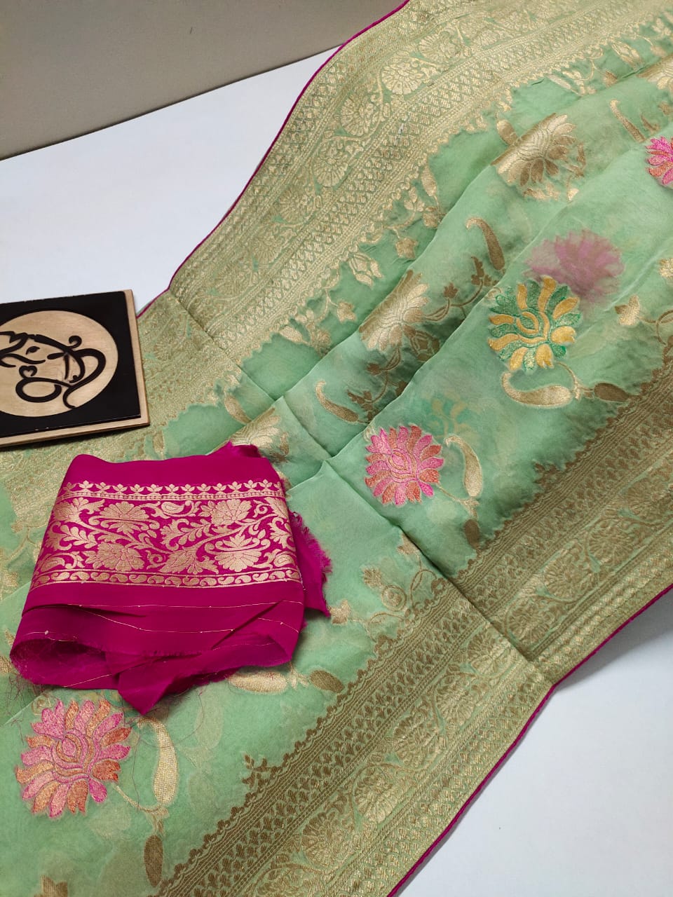 Floral banarsi gorgette saree - Saffronfashionindia
