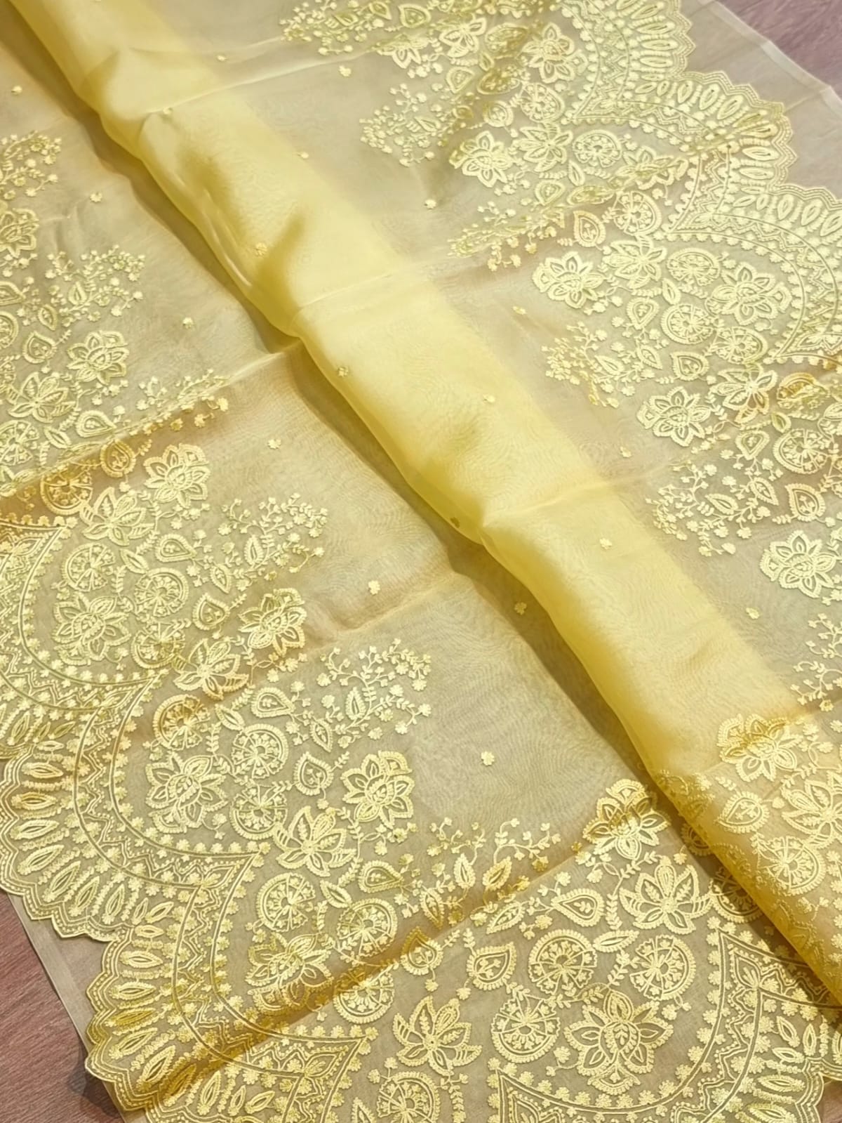 Scalloped inspired organza cutwork saree SaffronFashion