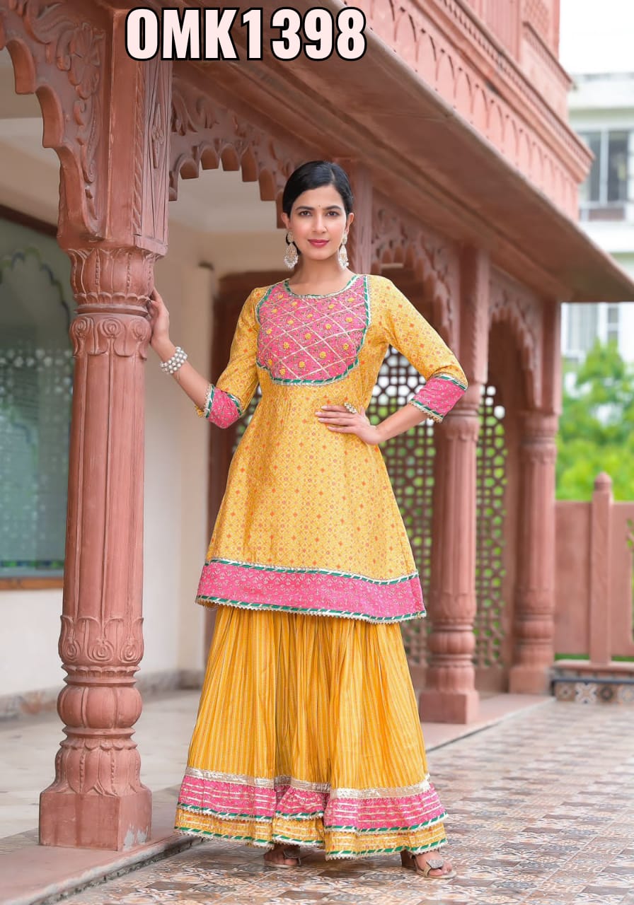 Yellow Kurti sharara dress - Saffronfashionindia