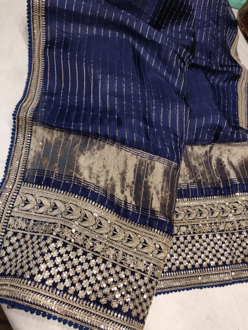 Organza striped saree - Saffronfashionindia