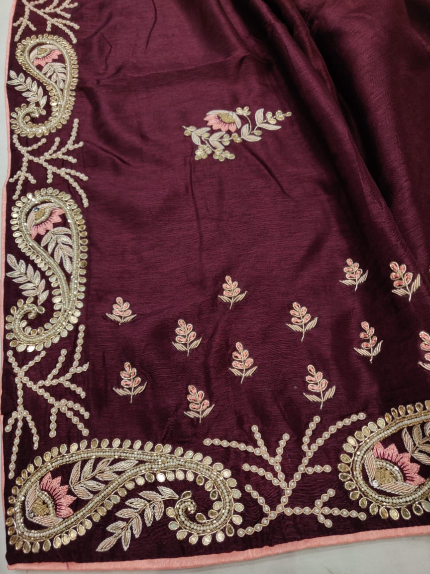 Russian silk zardosi saree - Saffronfashionindia
