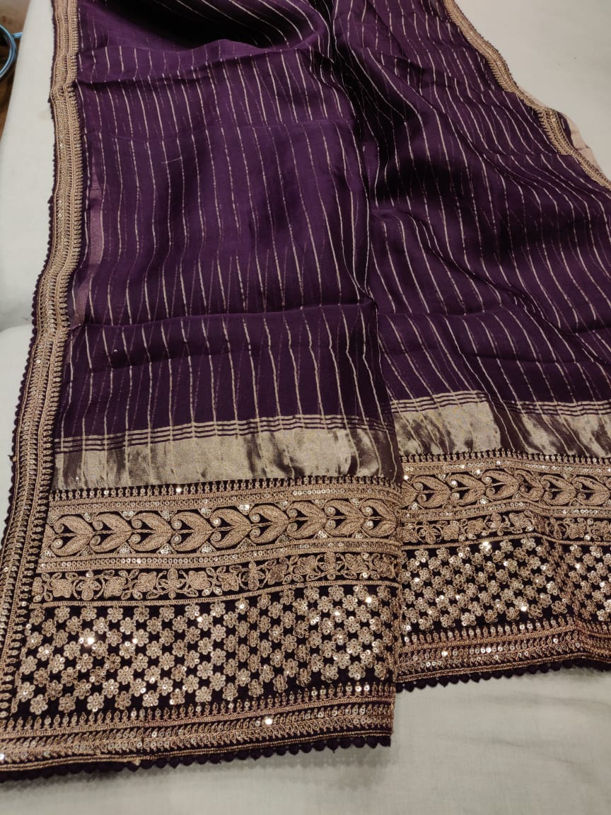Organza striped saree - Saffronfashionindia