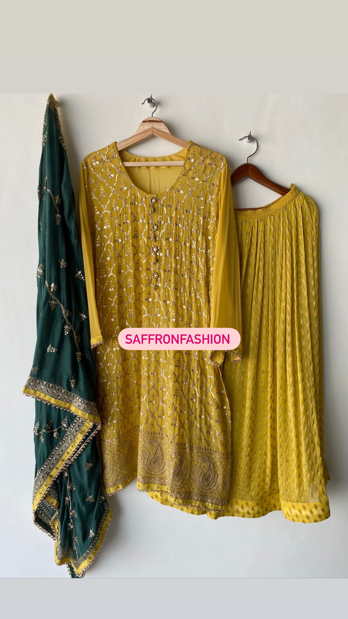 Yellow gorgette kurta dress - Saffronfashionindia