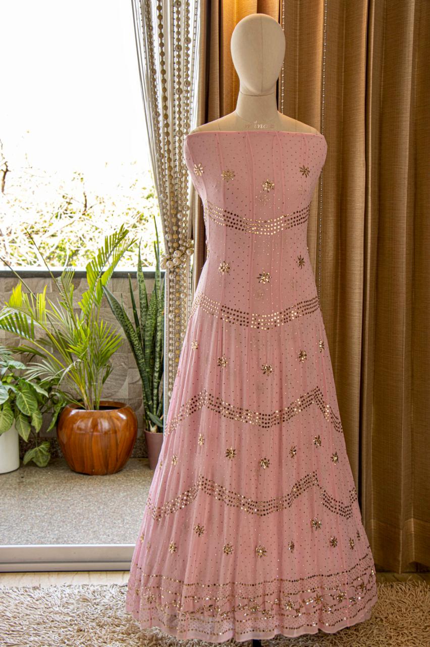 Kamdani pink anarkali gorgette suit - Saffronfashionindia