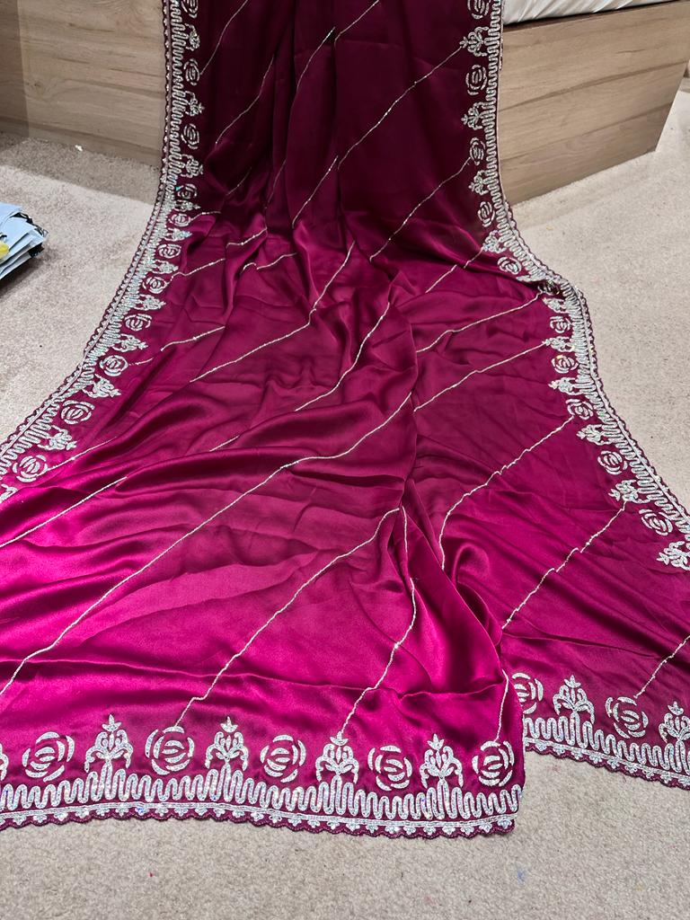 Avisha crepe zardosi saree - Saffronfashionindia