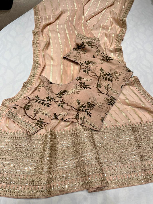 Summer chiffon striped trendy saree - Saffronfashionindia