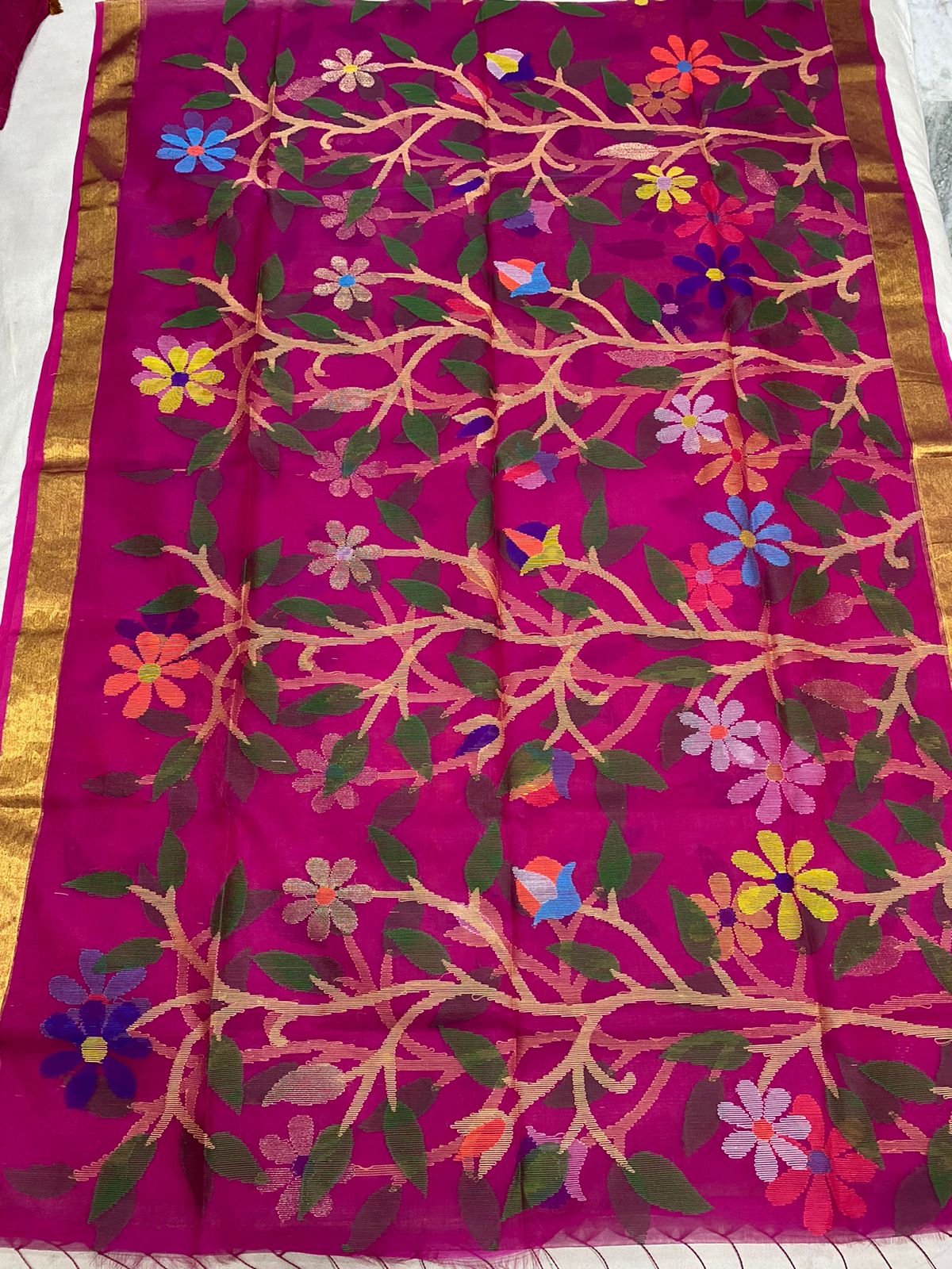 Nisha muslin jamdani saree - Saffronfashionindia