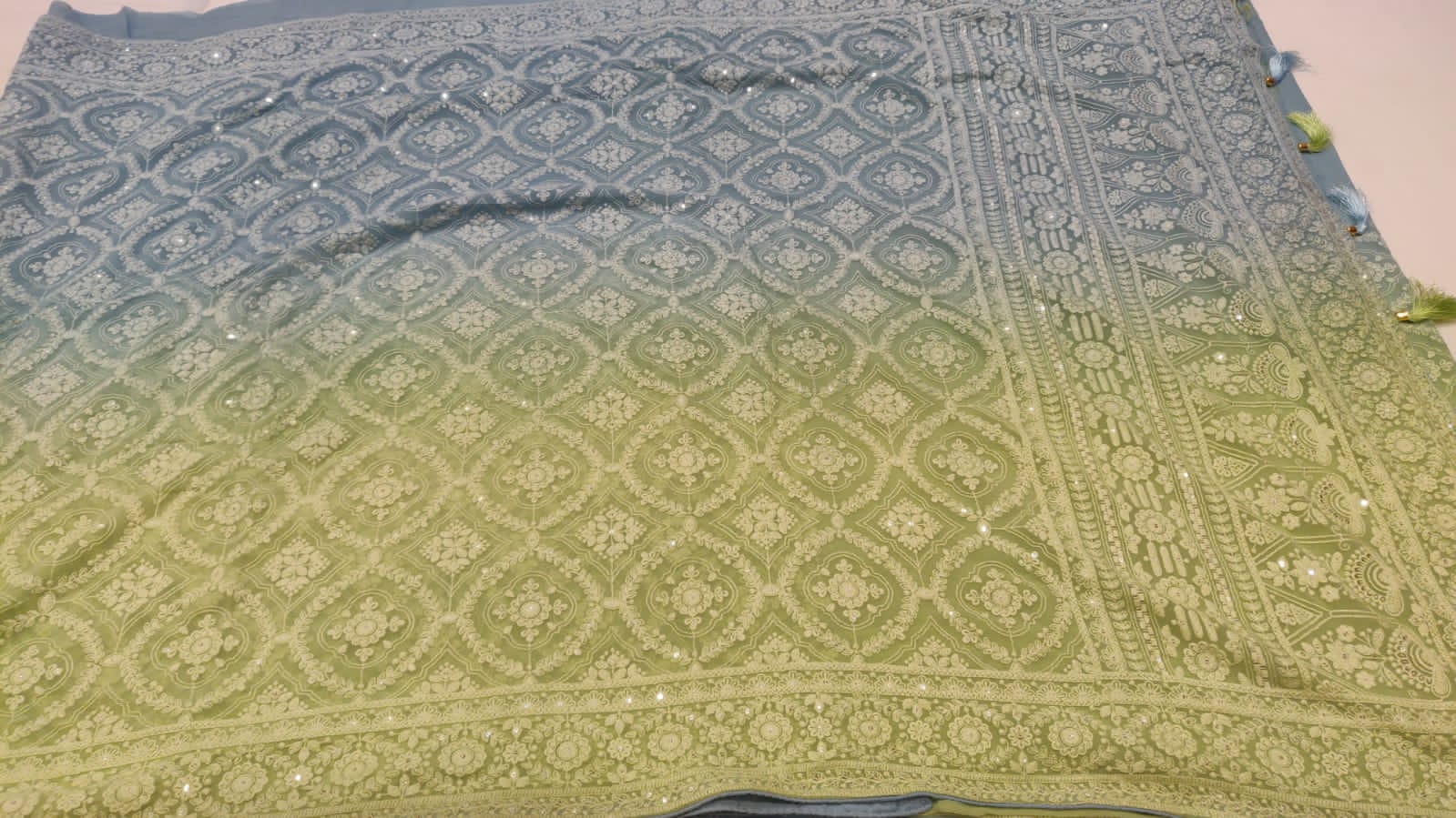 Shaded Chikankari saree/gorgette saree - Saffronfashionindia