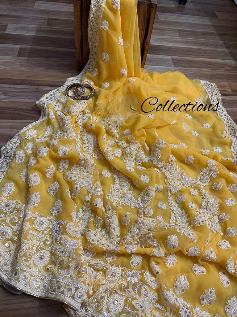 Embroidered Chikankari gottapatti inspired saree - Saffronfashionindia