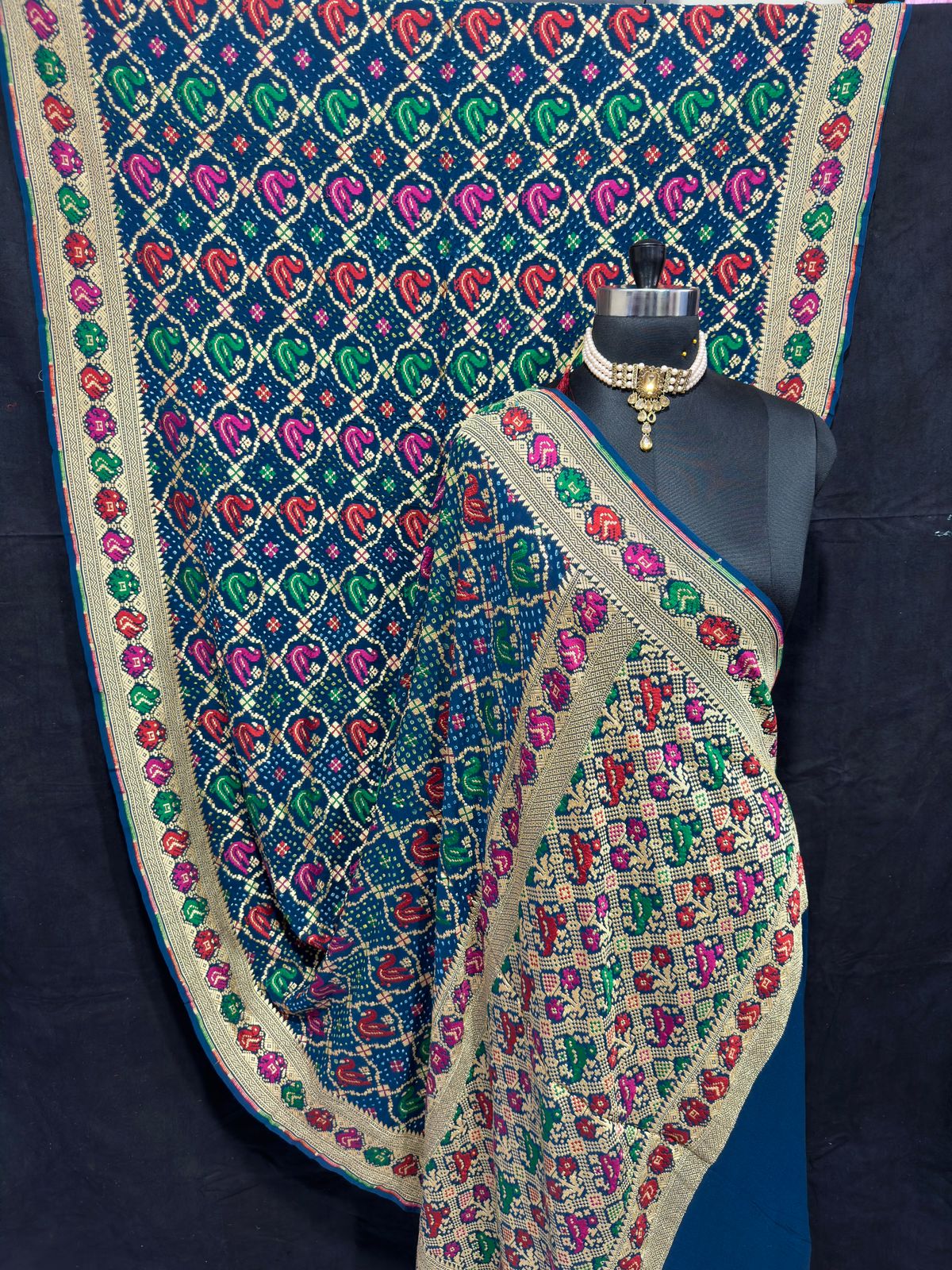 Losa Banarsi Meenakari bandhani saree - Saffronfashionindia