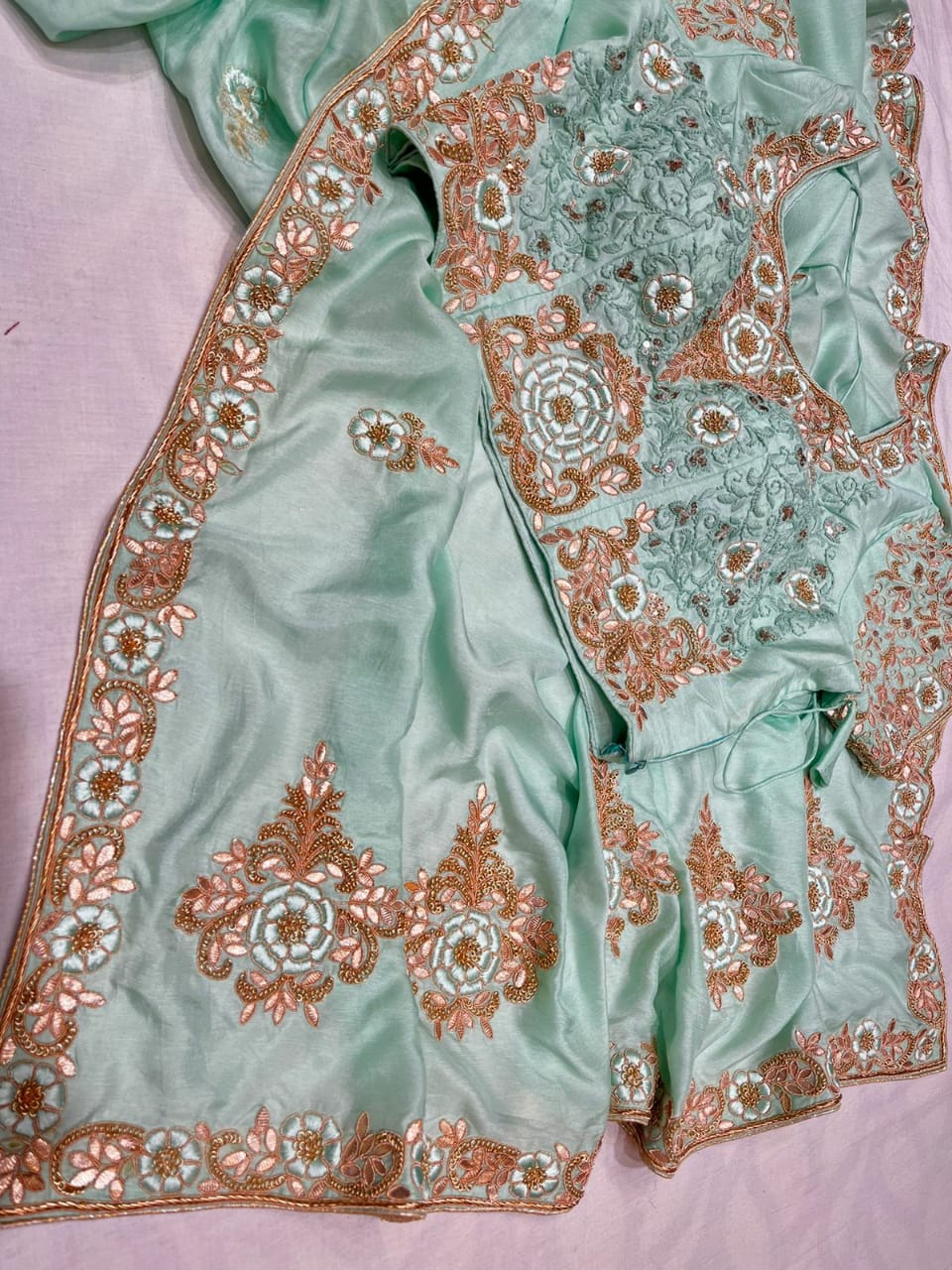 Russian silk zardosi saree - Saffronfashionindia
