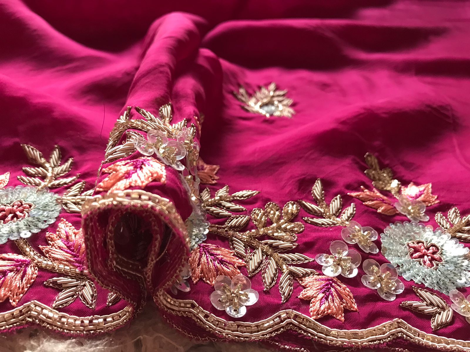 Wine inspired organza silk embroidered saree - Saffronfashionindia