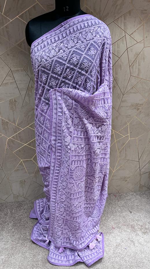 Kinzie Chikankari saree/gorgette saree - Saffronfashionindia