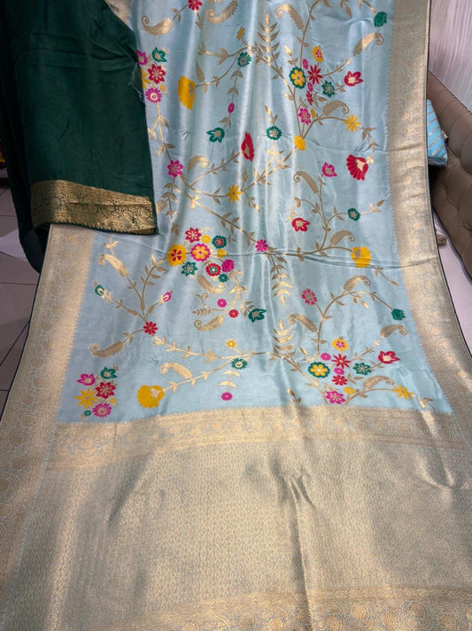 Naveli Meenakari silk sari - Saffronfashionindia