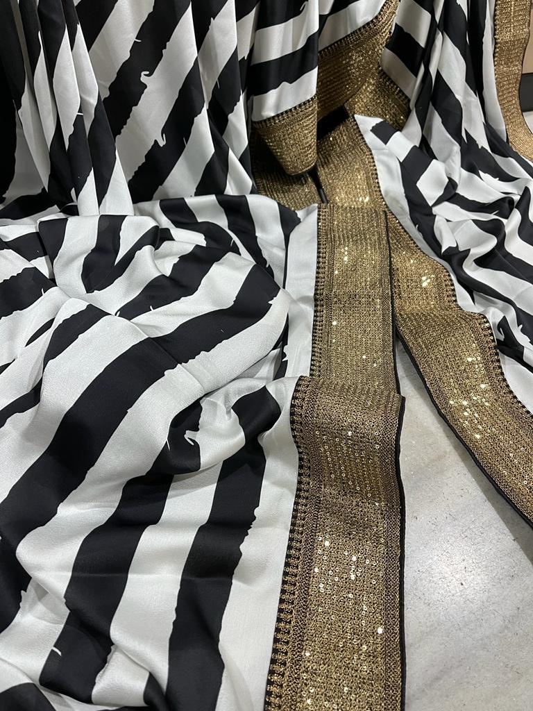 Satin striped saree - Saffronfashionindia
