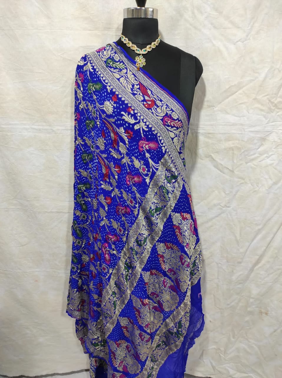 Royal blue Meenakari Banarsi dupatta - Saffronfashionindia