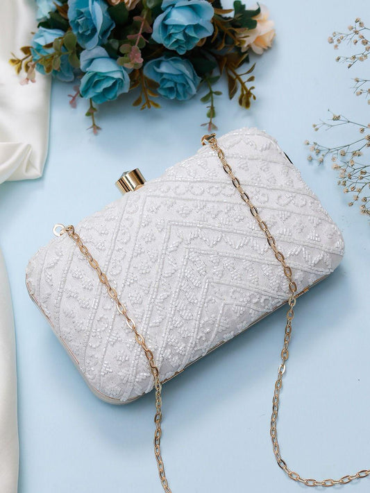 White beauty clutch - Saffronfashionindia