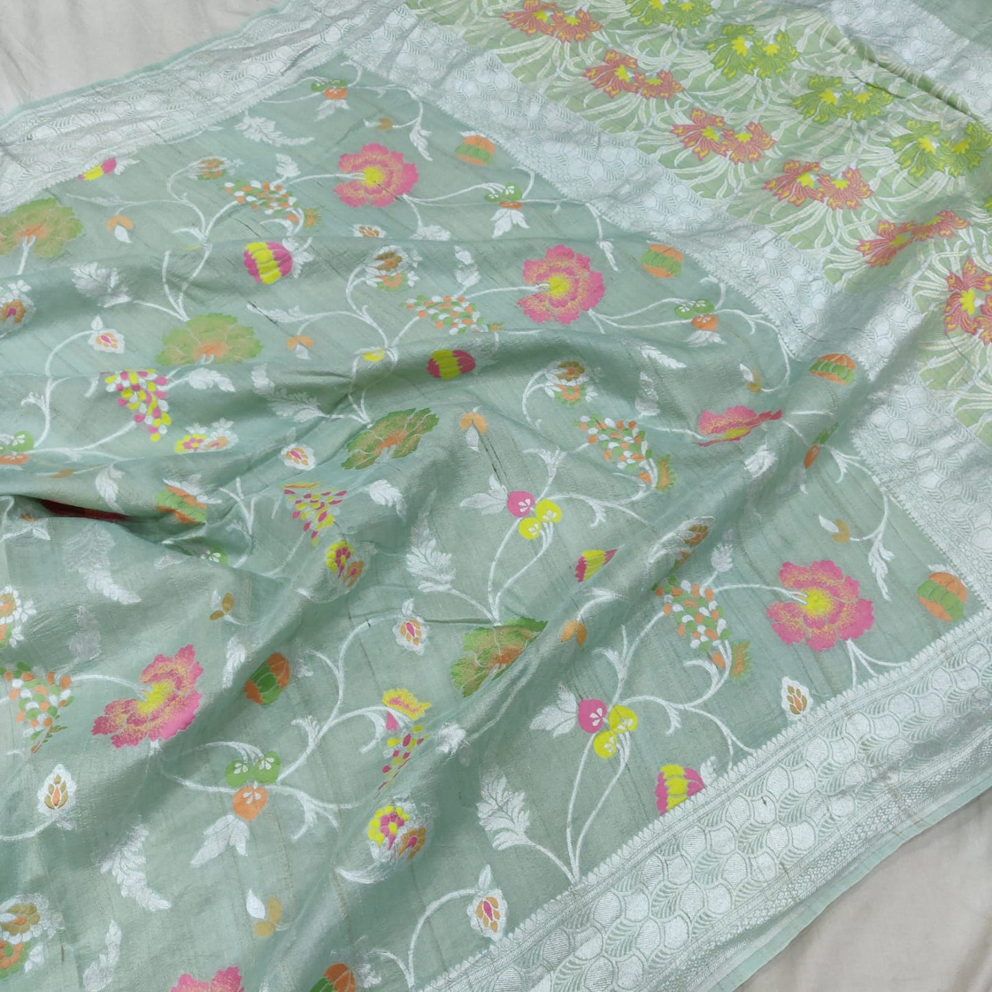 Tussar handwoven Meenakari saree - Saffronfashionindia