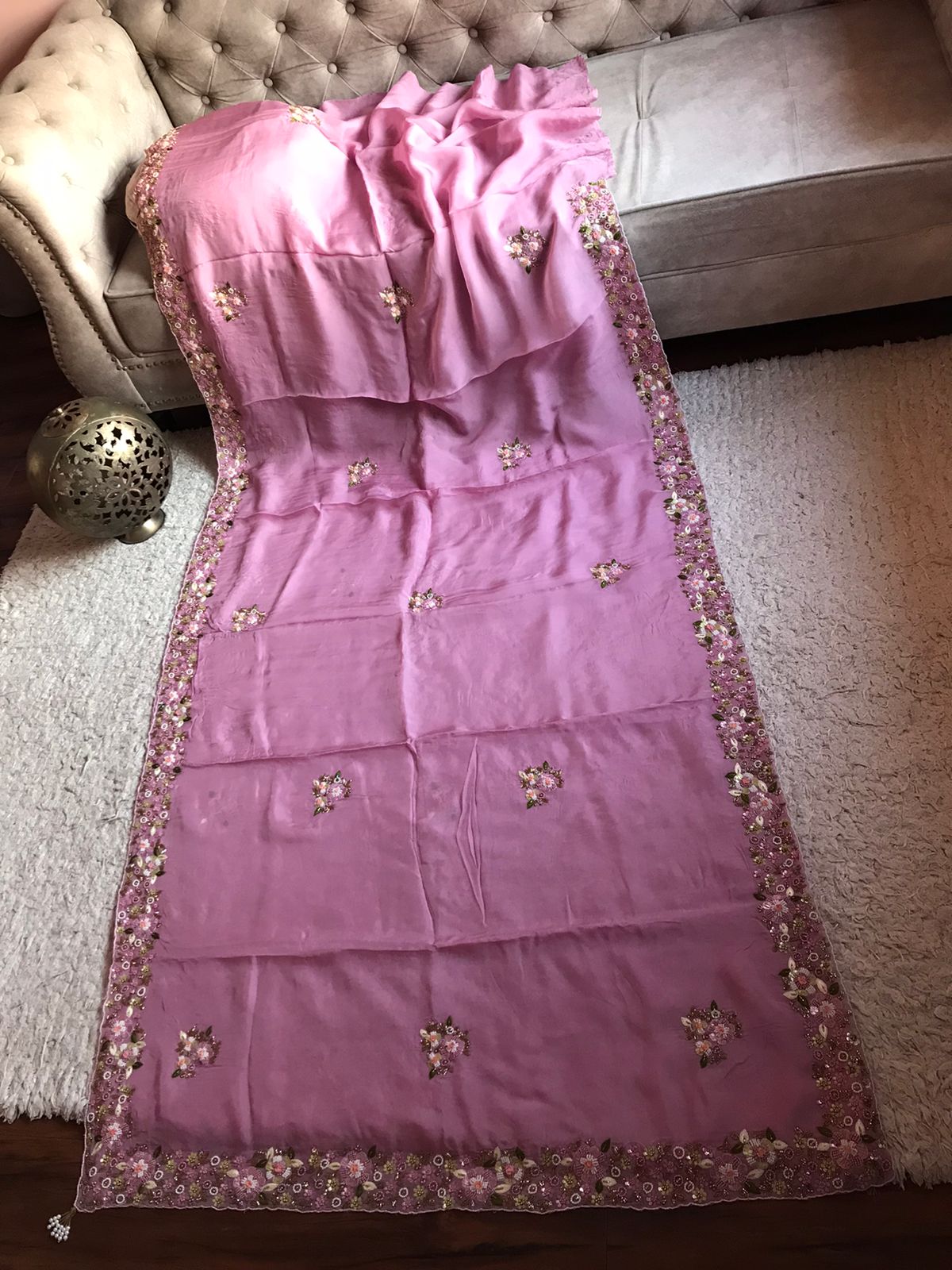 Mauve organza designer saree - Saffronfashionindia