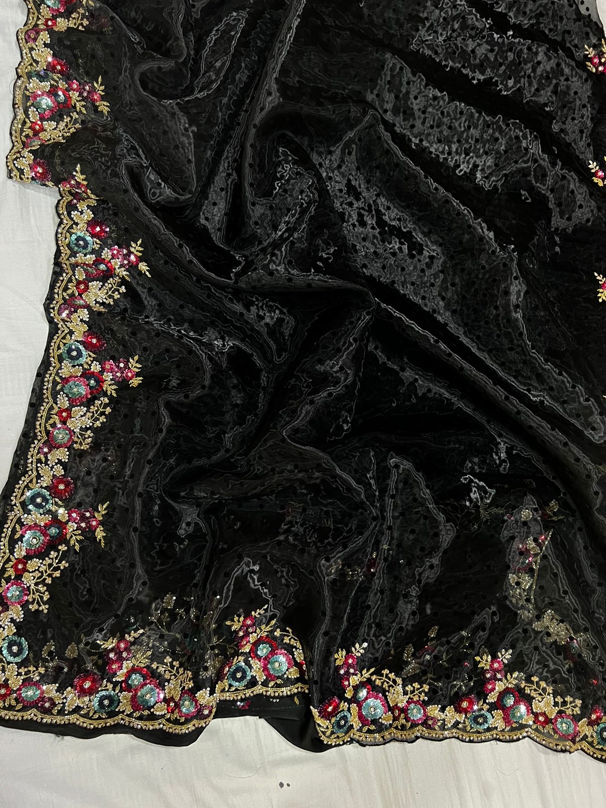 Black floral organza sare SaffronFashionindia