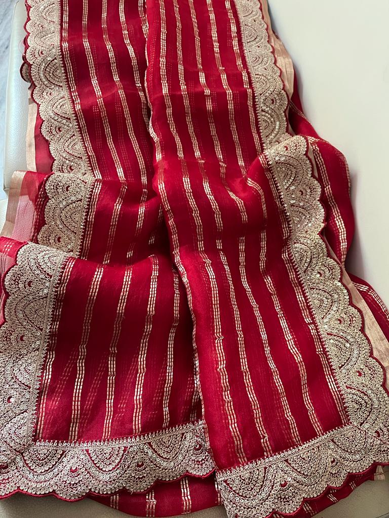 Mahisha striped organza saree - Saffronfashionindia