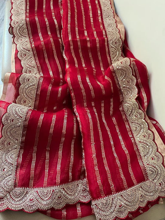 Mahisha striped organza saree - Saffronfashionindia