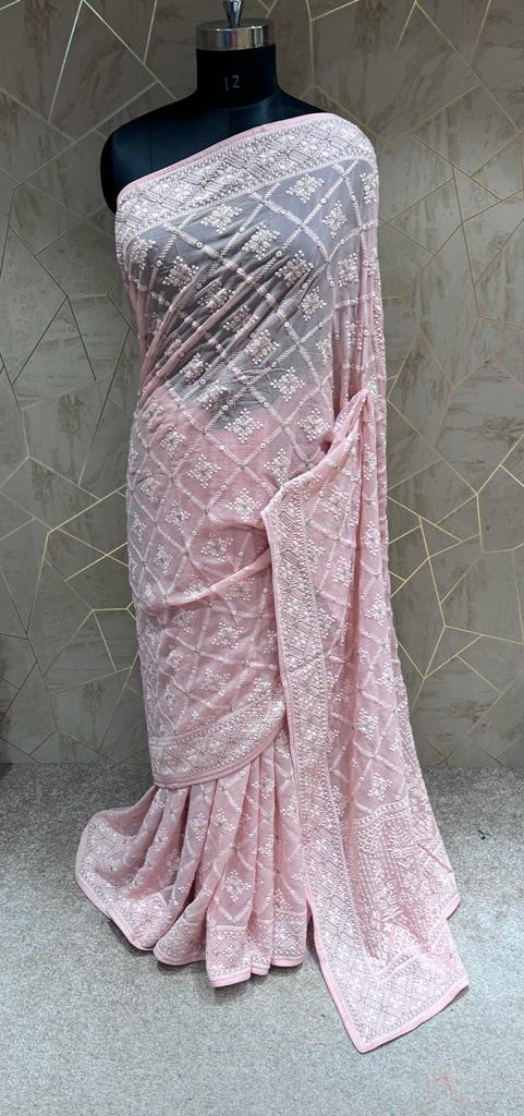 Kinzie Chikankari saree/gorgette saree - Saffronfashionindia