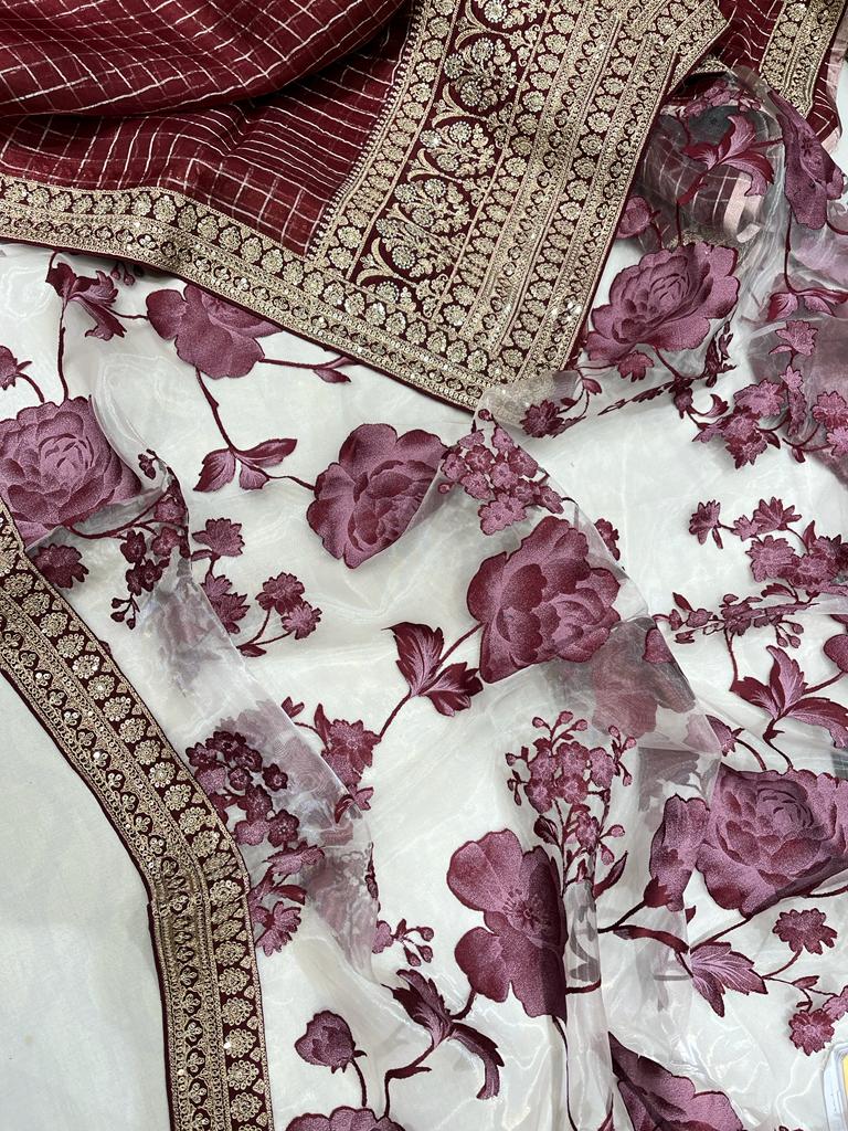 Checks organza trendy saree - Saffronfashionindia