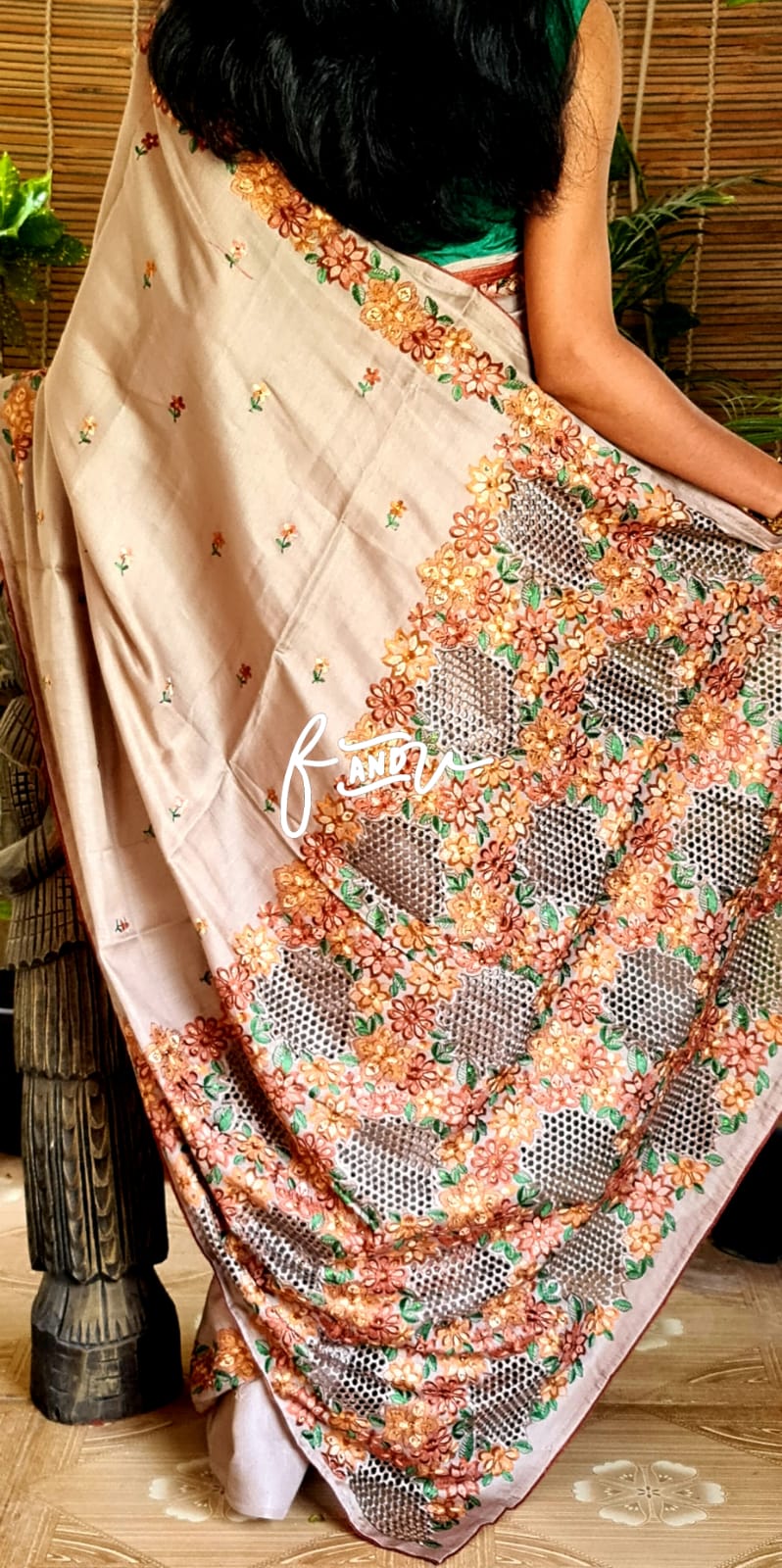 Floral soft tussar silk saree - Saffronfashionindia