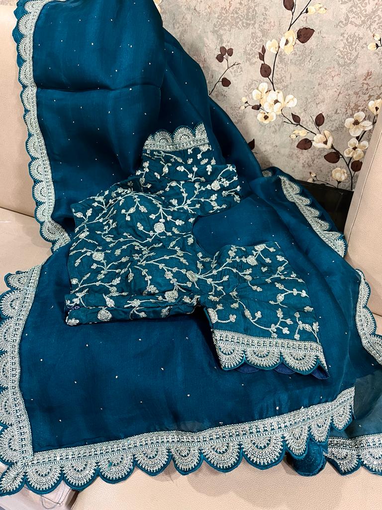 Betty scalloped organza saree - Saffronfashionindia