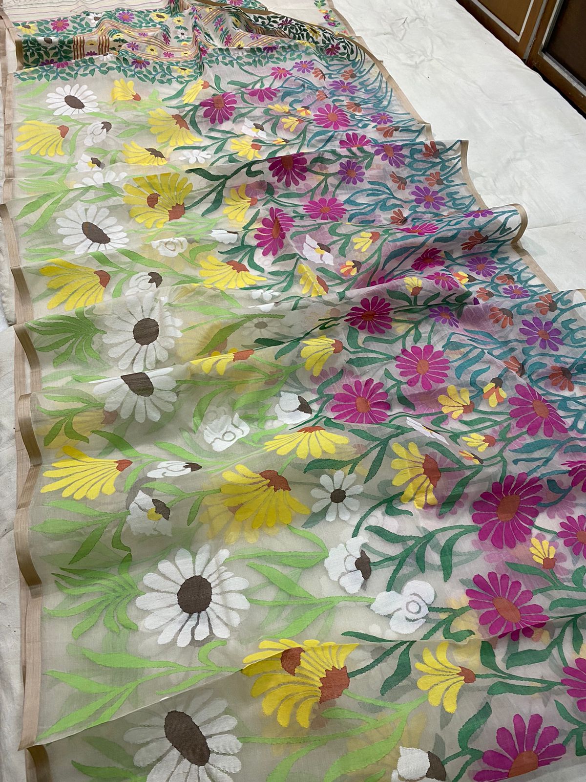 Guruma floral jamdani saree - Saffronfashionindia