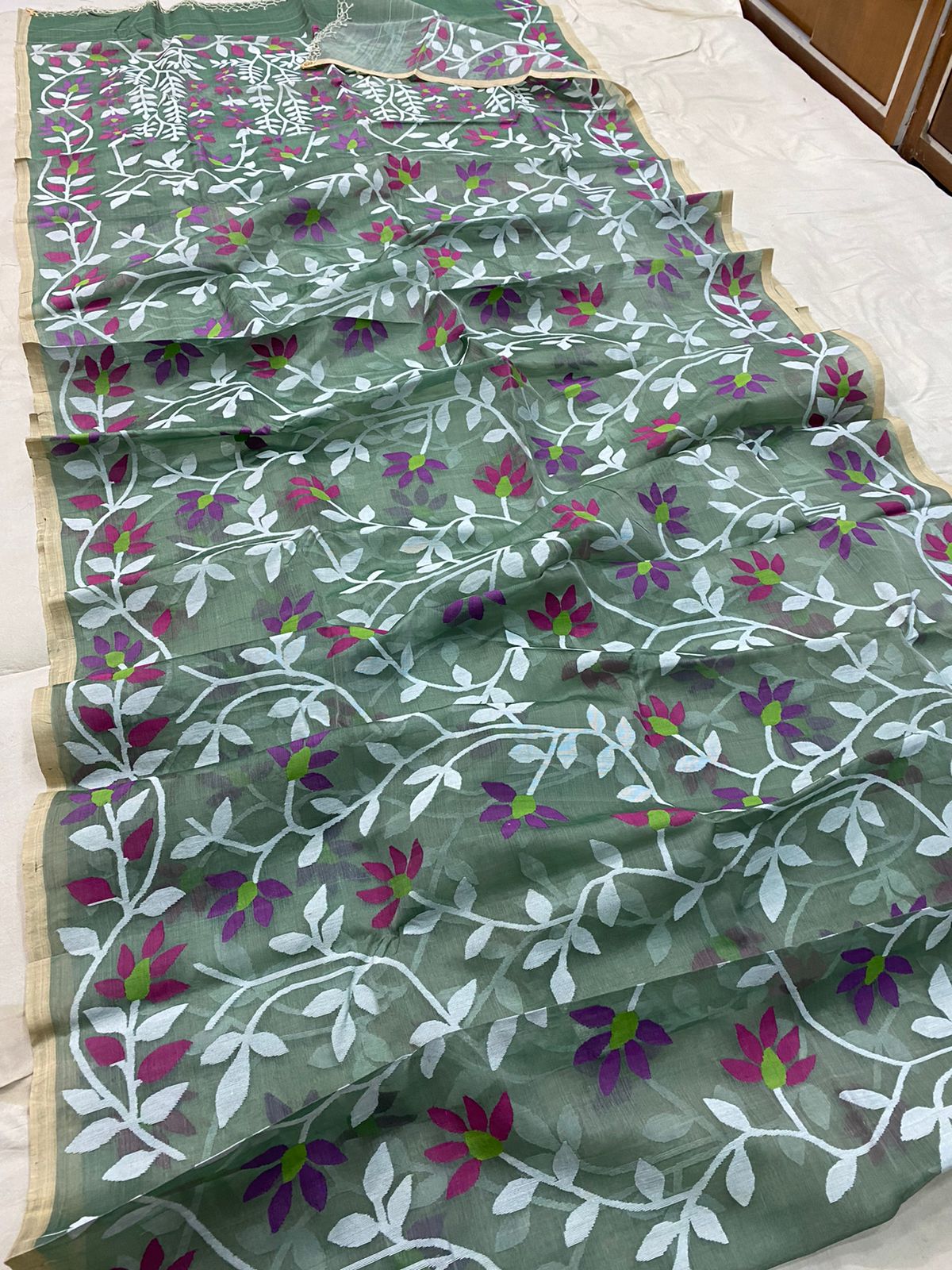 Mohini muslin jamdani saree - Saffronfashionindia