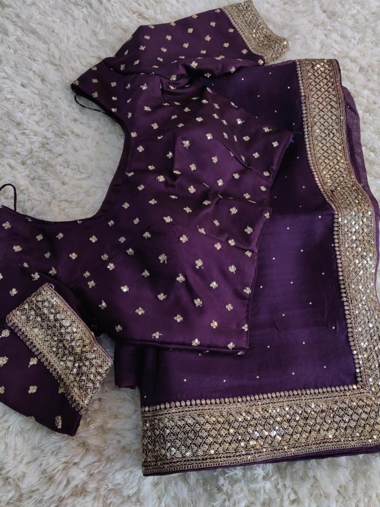 Purple organza saree/partywear sari - Saffronfashionindia
