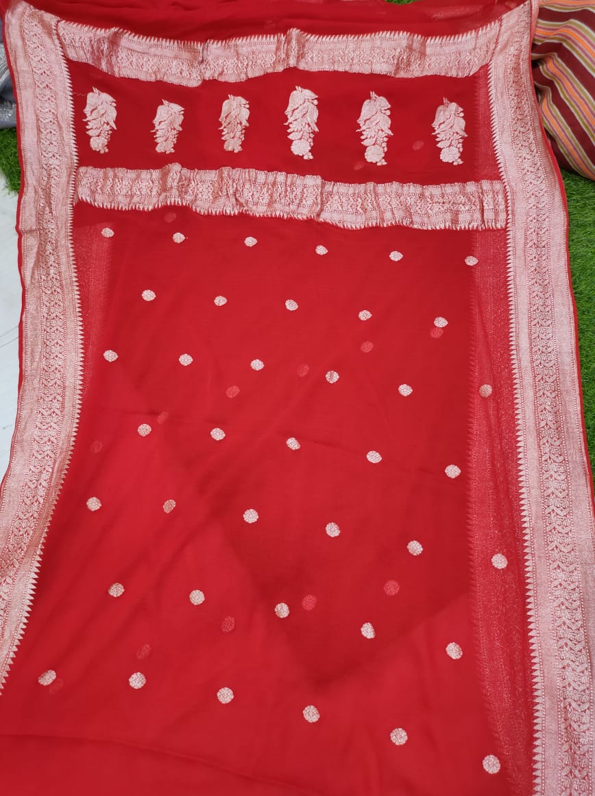 Handcrafted chiffon saree/banarsi saree/sari - Saffronfashionindia