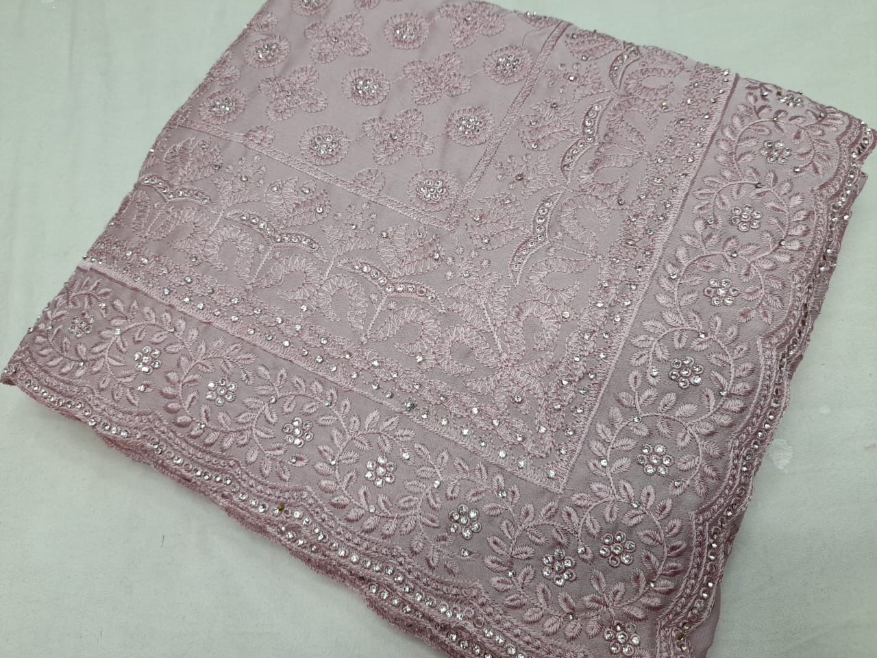 Nisha Lucknowi gorgette saree - Saffronfashionindia