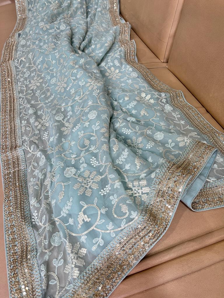 Nimil Chikankari gorgette saree - Saffronfashionindia