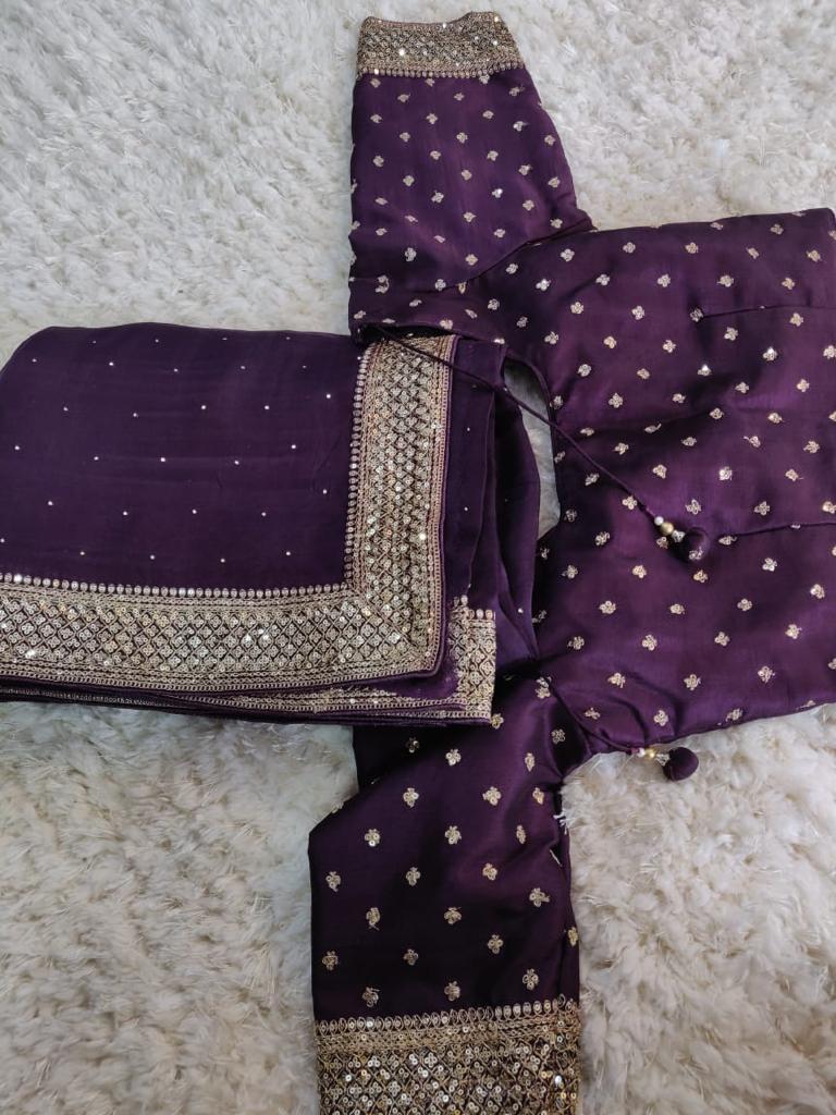Purple organza saree/partywear sari - Saffronfashionindia