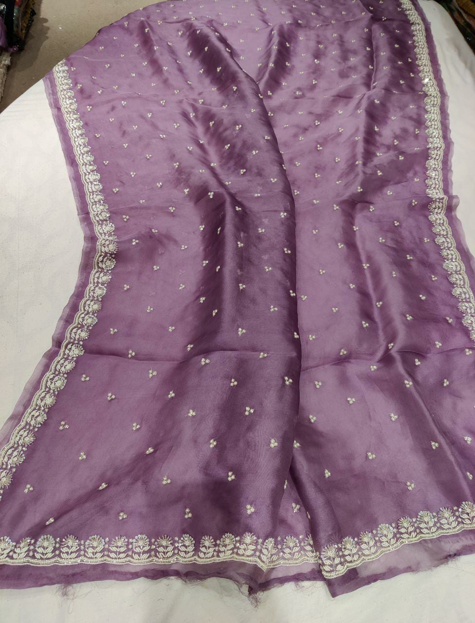 Luvika pearl organza saree - Saffronfashionindia