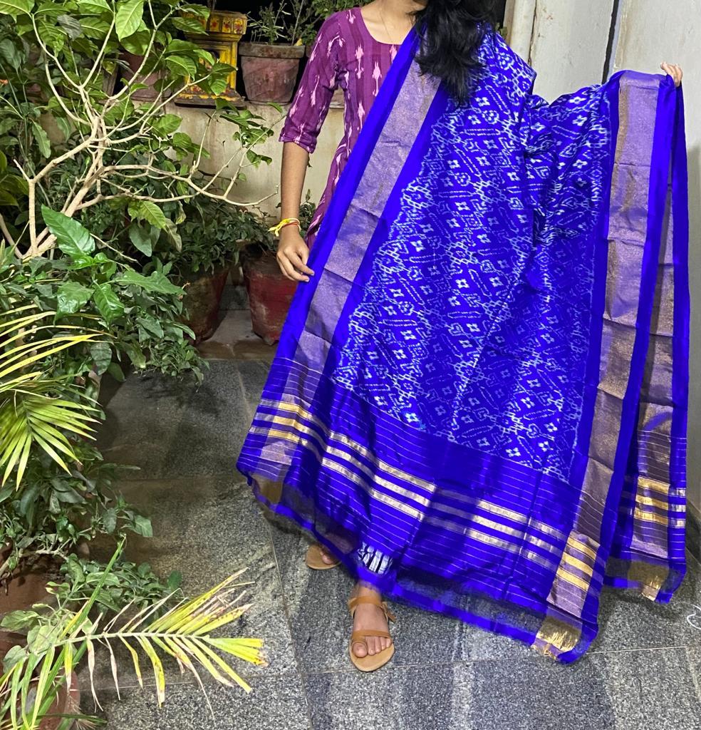Ikkat Pattu dupatta - Saffronfashionindia