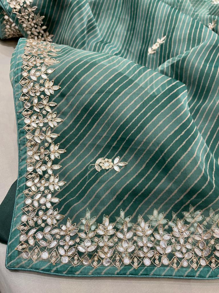 Muneba Lehariya organza saree - Saffronfashionindia
