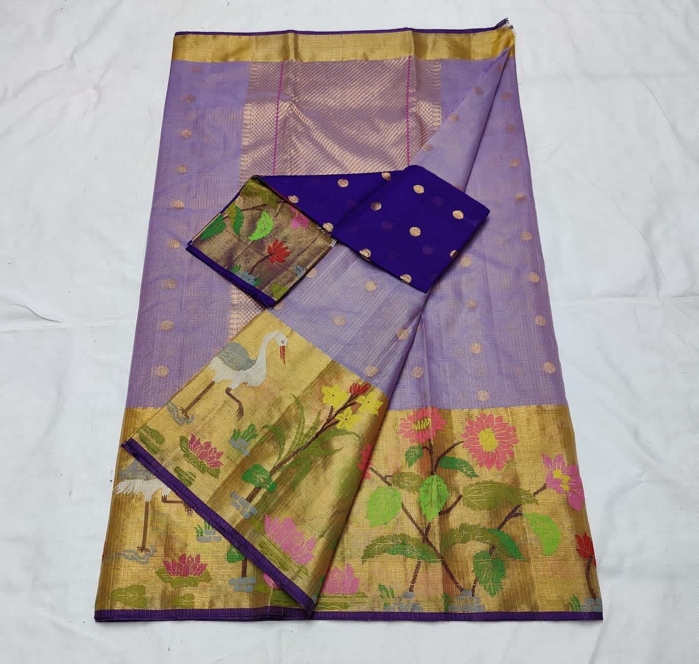Lavender tissue zari kota saree - Saffronfashionindia