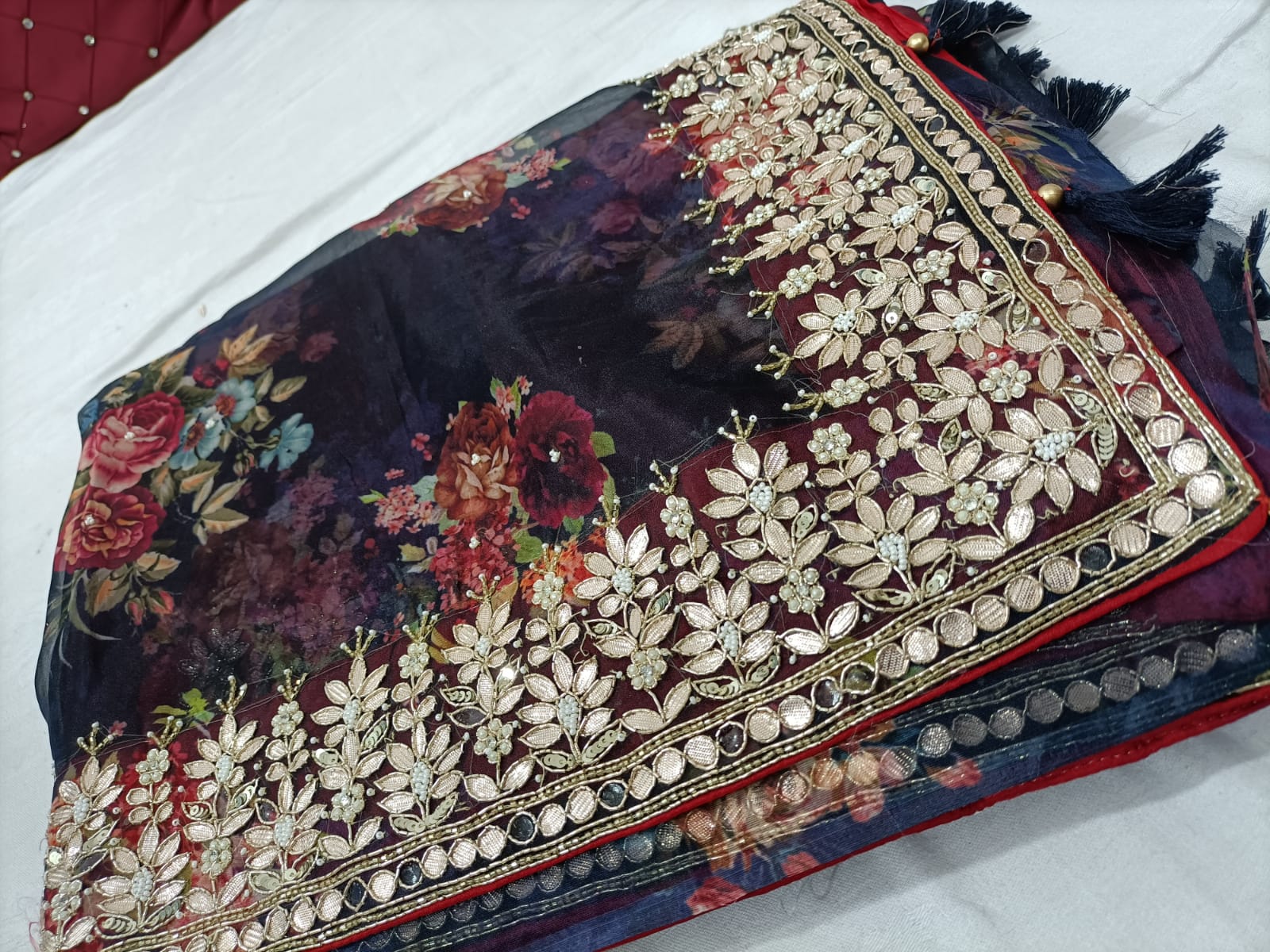 Gottapatti floral organza saree - Saffronfashionindia