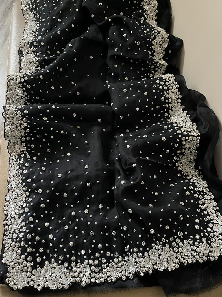 Navera organza sequins saree - Saffronfashionindia